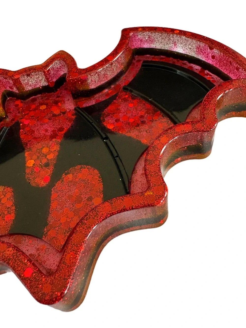 Handmade Red Glitter Bat Resin Trinket Tray